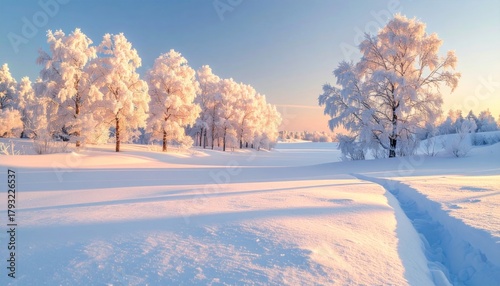Winter forest path covered with snow