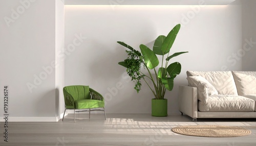Modern bright living room with beautyfull plant