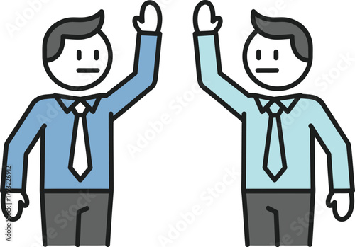 Two cartoon businessmen giving each other a high five in celebration of success and teamwork
