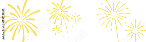 Fireworks icon collection. Set of firework, firecracker, confetti icons. Fireworks, sparkler, salute, petard, firecracker icons. Celebration and holiday icons. Firework line icon set. Christmas spark