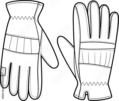 Work gloves, vector, illustration, sketch, outline, padded, stitched, durable, ergonomic, structured, gear, design, technical, reinforced, cold-weather, utility, protective