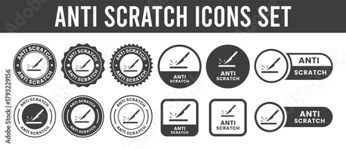 Anti Scratch Icon Set, Scratch Resistant Symbols Collection, Protection and Durability Icons Vector Illustration