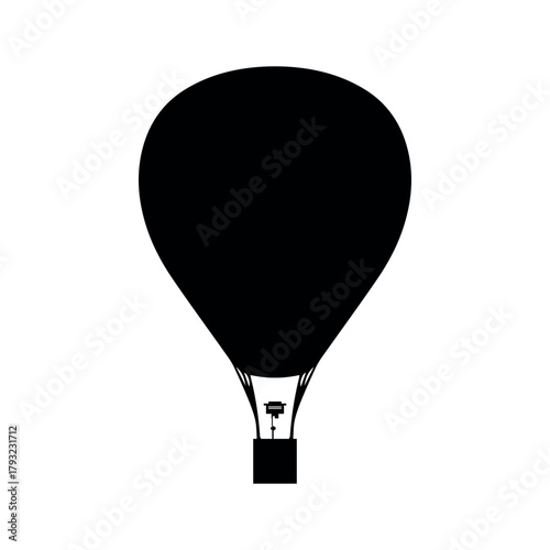 Simple Monochrome Black Silhouette Icon of a Hot Air Balloon with Basket