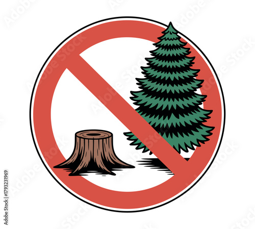 A symbol indicates that cutting down trees is prohibited.