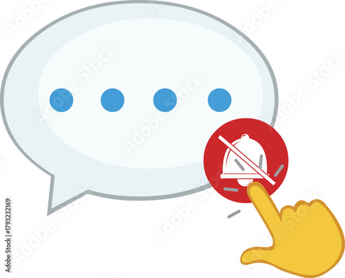vector illustration yellow hand press mute message chat button icon concept