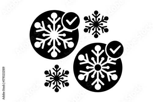 Black and white icons of snowflakes with checkmarks inside circles symbolize winter selection.