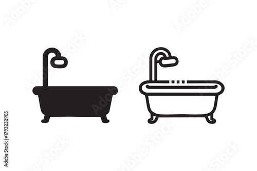 Vector Bathtub with running water different style icon set