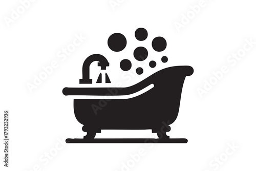 Vector Bathtub with running water different style icon set