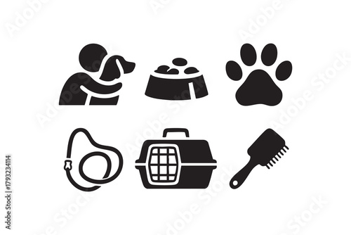 Vector black Pet owner solid vector icon set. white background
