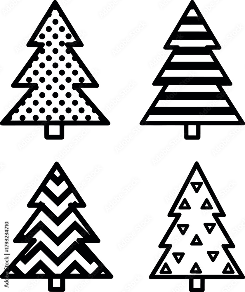 Obraz premium Minimalist Patterned Christmas Trees Modern Holiday Outline Icons