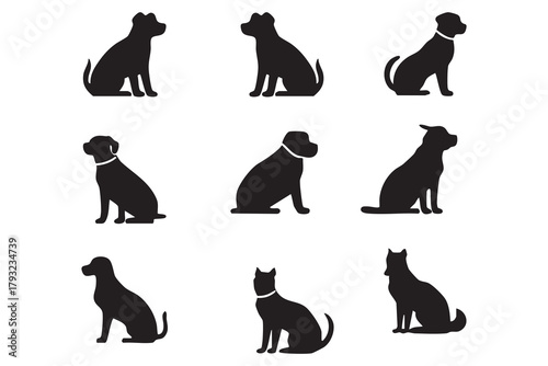 Vector black Pet owner solid vector icon set. white background