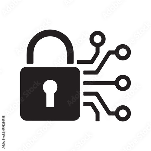 Digital padlock icon symbolizing cybersecurity and data protection in a connected network