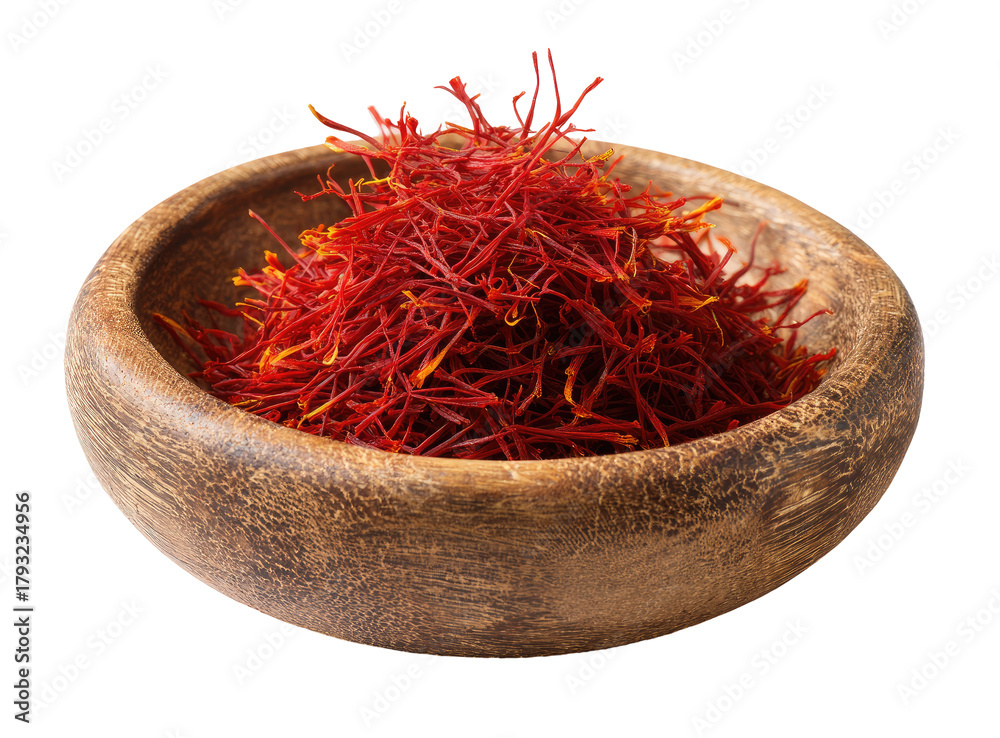 Fototapeta premium Dried saffron threads in wooden bowl