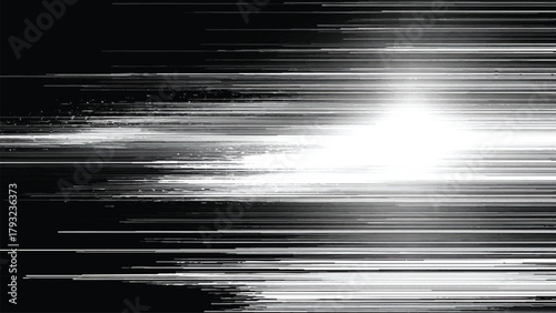 Abstract digital glitch art with horizontal lines and bright white light Vector, illustration.