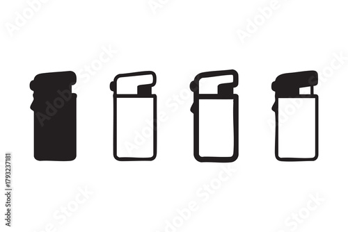 Vector Gas lighter line and solid icon set pack outline different style. Symbol, logo