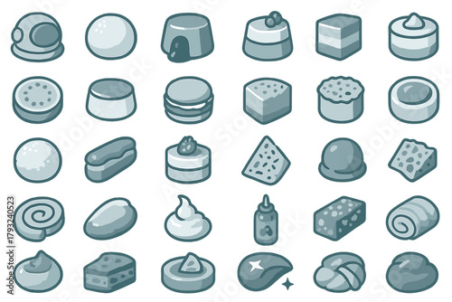 Monochrome icon set of assorted sweets, cakes, and pastries