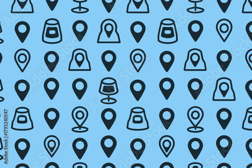 Seamless pattern of map pins and lidar sensor icons