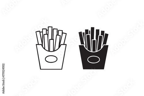 Vector French fries line and solid icon pack outline different style. Symbol, logo