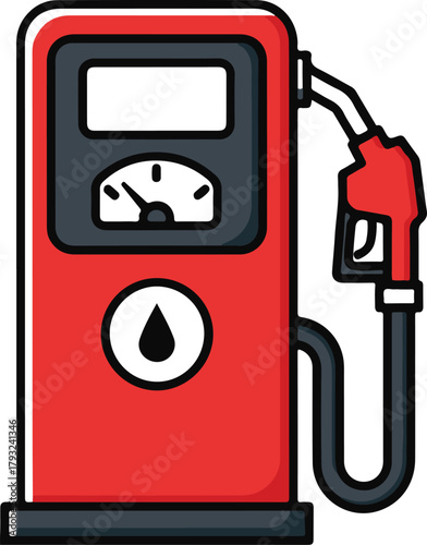 Red and black fuel or gas pump dispenser, Simple line art cartoon vector illustration
