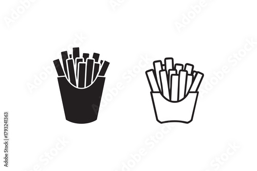 Vector French fries line and solid icon pack outline different style. Symbol, logo