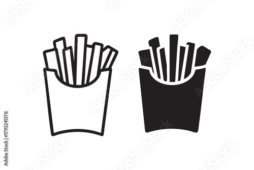 Vector French fries line and solid icon pack outline different style. Symbol, logo