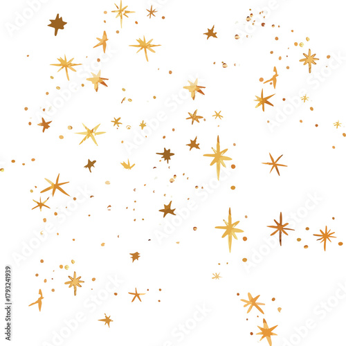 Golden watercolor stars and sparkles scattered across a dark background, creating a festive and magical night-sky effect.