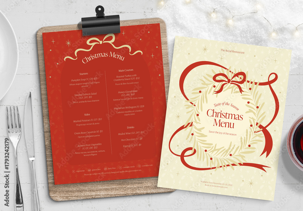 Christmas Menu Template for Festive Dinner Menus in Red & Gold Hues ...