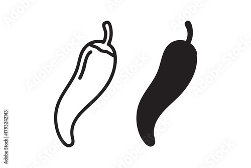 Vector Chili pepper line and solid icon pack outline different style. Symbol, logo