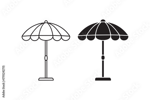 Vector Patio umbrella line and solid icon pack outline different style. Symbol, logo
