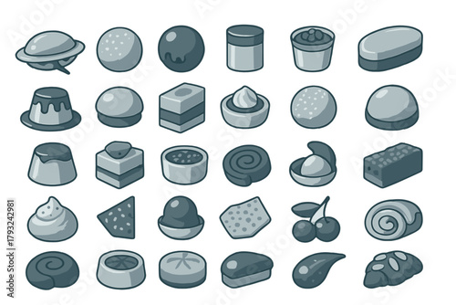 Monochrome dessert and confectionery icons