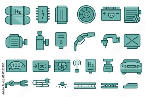 Hydrogen vehicle system components and fueling station icons