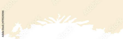 Minimalist winter silhouette illustration showing pine branches and Christmas foliage along the bottom edge against a soft beige background.