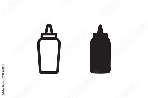 Vector Ketchup and mustard line and solid icon pack outline different style. Symbol, logo
