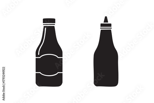 Vector Ketchup and mustard line and solid icon pack outline different style. Symbol, logo