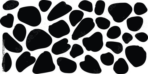 Abstract organic black shapes scattered on a white background