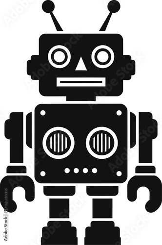 Illustration of black and white illustration of a retro robot