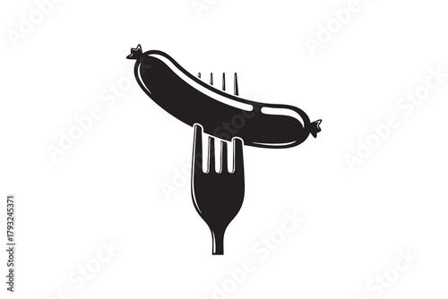 Vector Sausage on fork line and solid icon pack outline different style. Symbol, logo