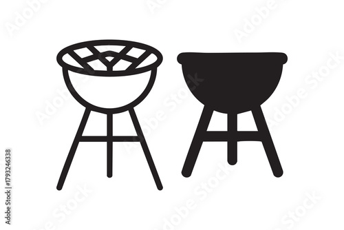 Vector Tripod grill line and solid icon pack outline different style. Symbol, logo