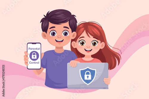 Children are protected by parental control on their devices with a phone and laptop.