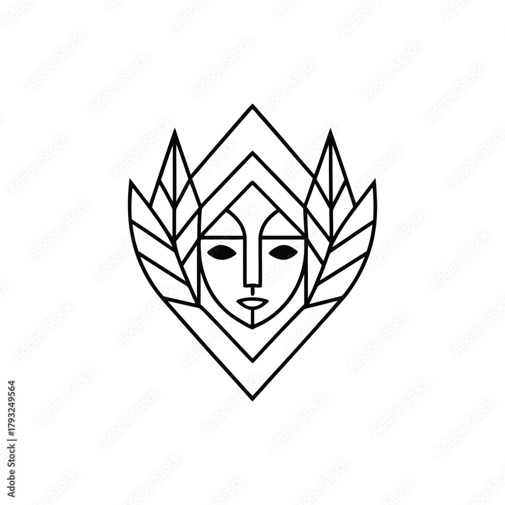 Obraz premium Minimalist Line Art Vector Logo of Woman's Face Framed by Leaves - Nature Beauty Emblem