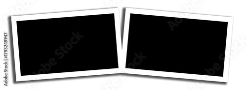 Photo frame, black blank square template for photo display, scrapbook design, memory board, vintage style, isolated on transparent background, 2 photo.