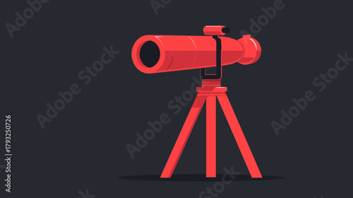 Vibrant Red Telescope on Tripod Illustration for Discovery, Astronomy, and Scientific Observation