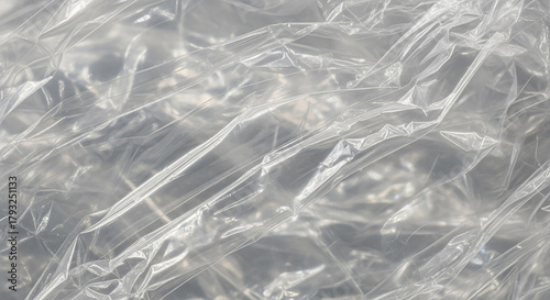 Crumpled transparent plastic wrap texture background