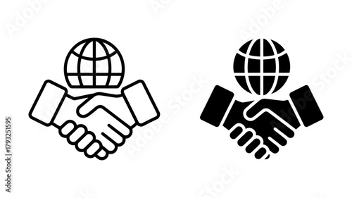 Global business deal icon handshake with grid globe vector illustration international partnership, cooperation, and trade concept