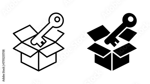 Key in a box, a simple illustration representing solutions, security, and unlocking potential, perfect for business and creative projects