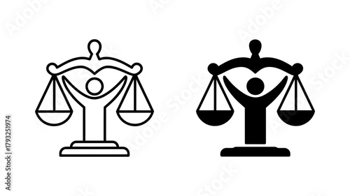 Scales of justice with human figure symbol of law, equality, and fairness in legal system advocate for justice and human rights