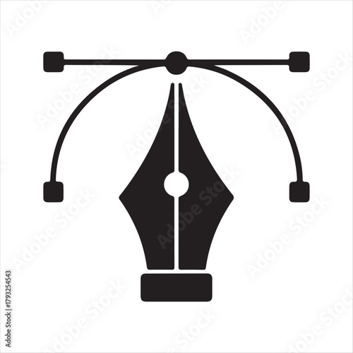 Black vector pen tool icon with bezier curve handles representing graphic design and digital art creation