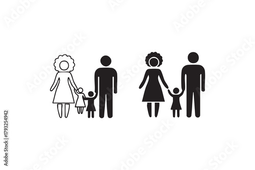 Vector family line and solid icon pack outline different style. Symbol, logo