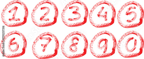 Hand drawn numbers one through ten in circles on a white background