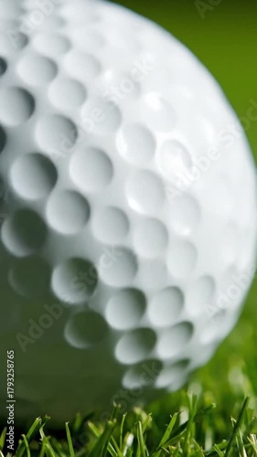Close up of a golf ball resting on green grass